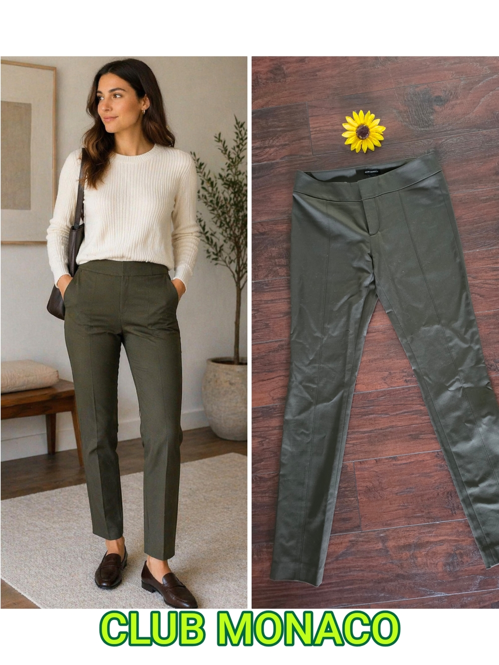 Club Monaco Olive Straight-Leg Dress Pants
